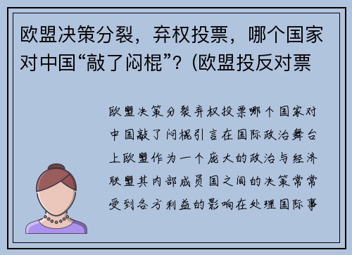 欧盟决策分裂，弃权投票，哪个国家对中国“敲了闷棍”？(欧盟投反对票)